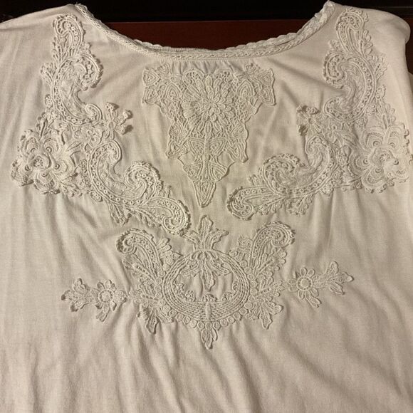 POLO RALPH LAUREN BLUE LABEL CREAM LACED EMBROIDERY WOMAN COTTON TOP SIZE US L‌ - Picture 8 of 10
